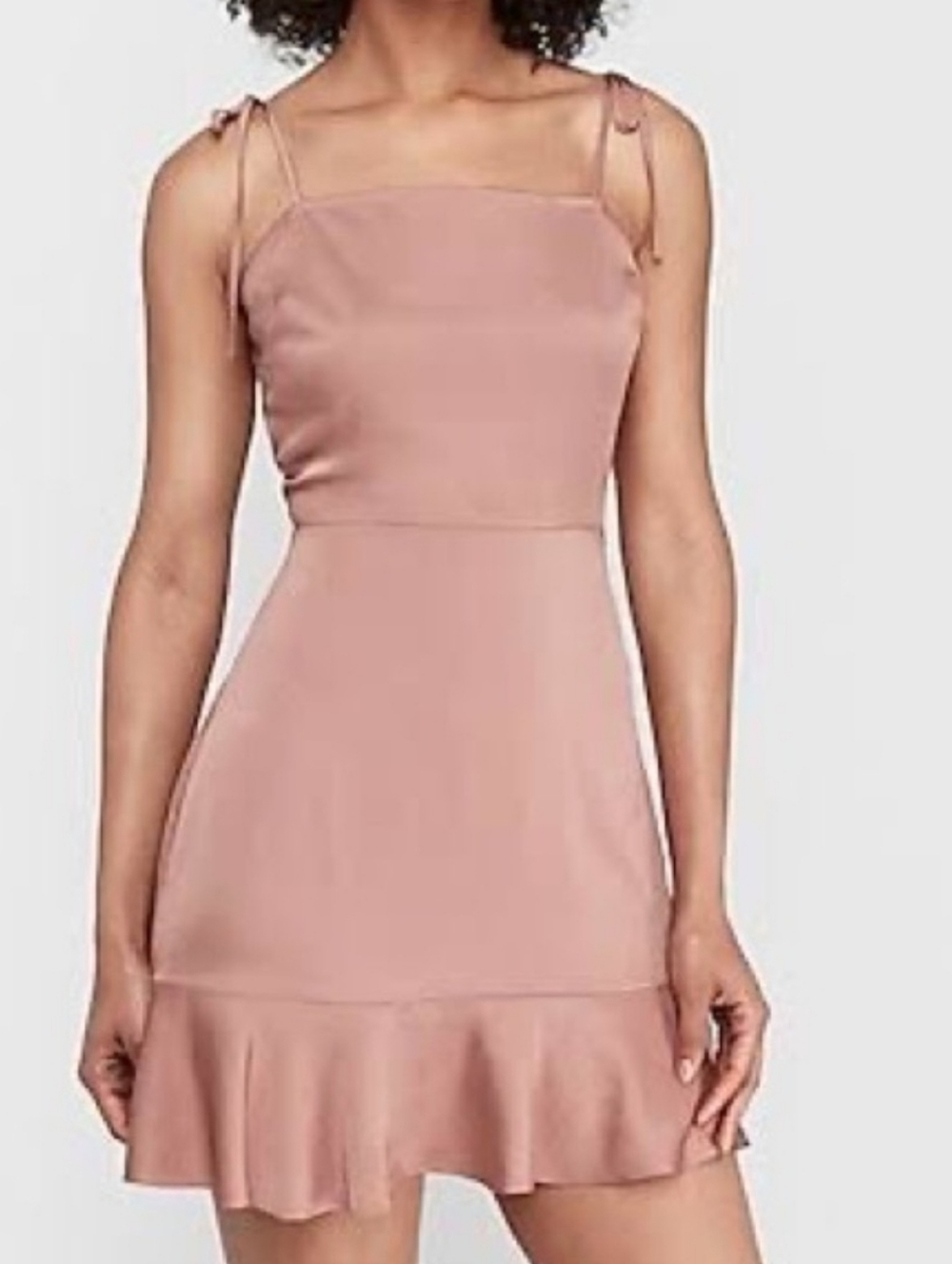 Express Tie Shoulder Ruffle Hem Fit And Flare Dress Womens Size SM Rose Pink